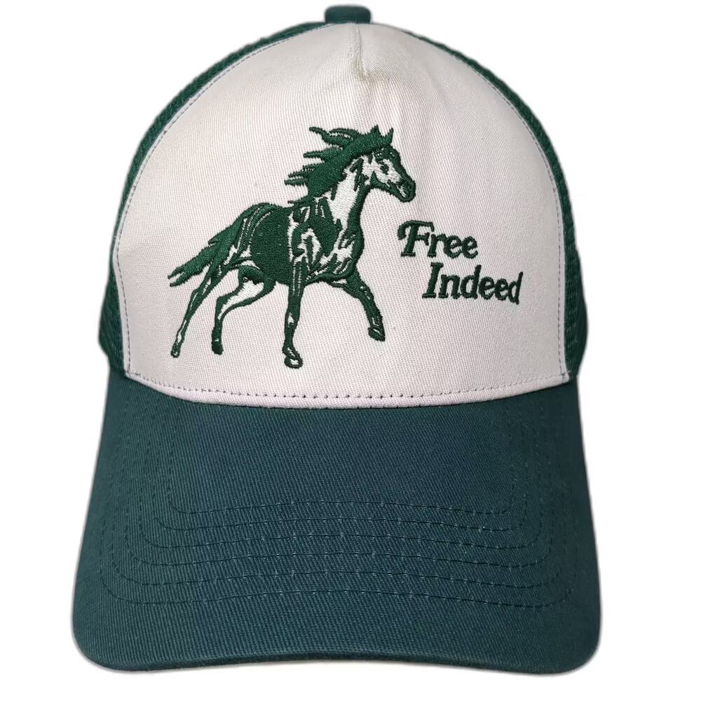 Jenessa Wait Trucker Hat Green White OS Free Indeed Horse Embroidered Adjustable